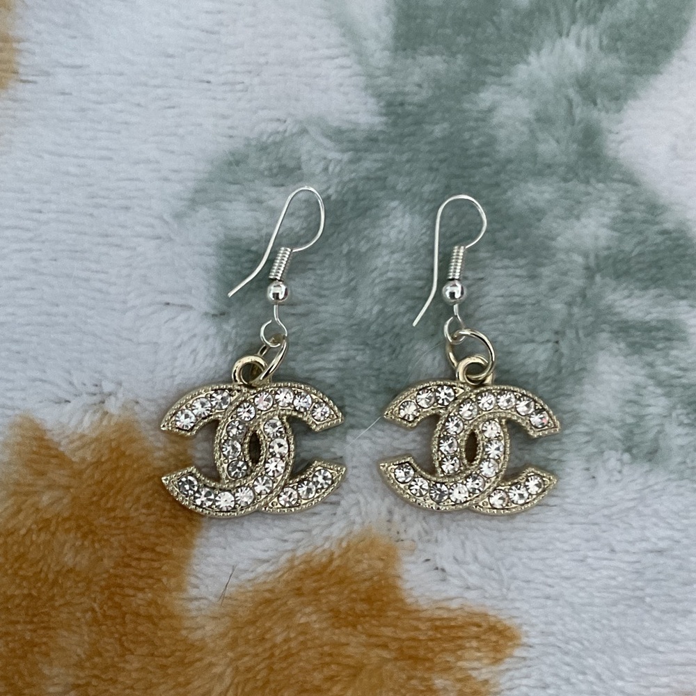 Fashion Gold and Silver Logo Earrings with Rhinestones $30 NEW